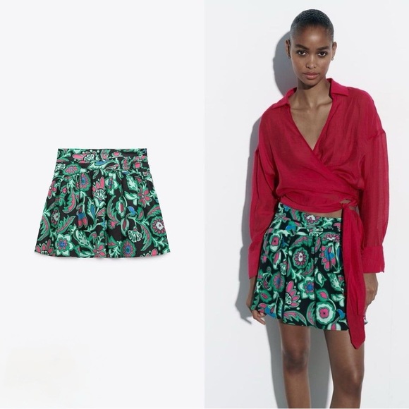 🦋 Bloggers Favorite 🦋 NWT Zara Floral Print Linen Blend Mini Skirt - Picture 1 of 12